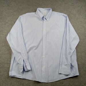 Brooks Brothers Dress Shirt Mens XL Blue Stripe Regent Fit Cotton Long Sleeve